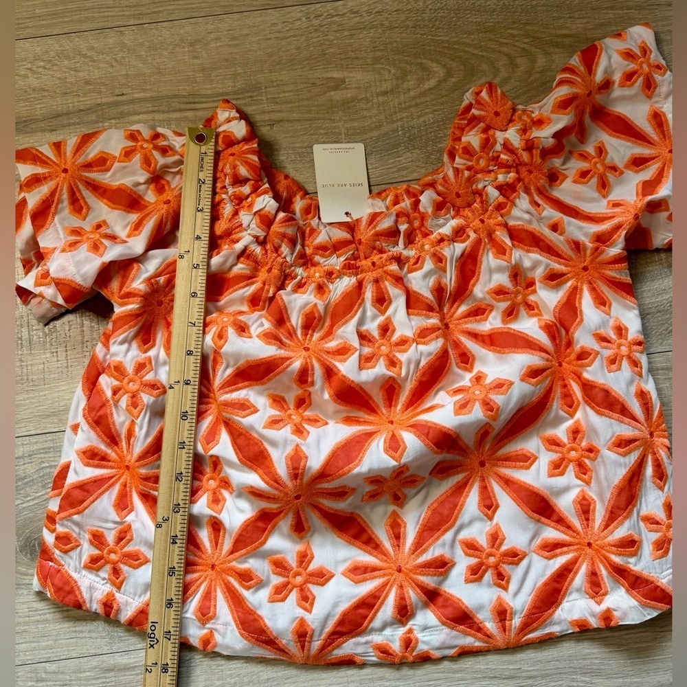 Skies Are Blue Orange Embroidered Off-Shoulder Top Small NWT - Picture 8 of 8